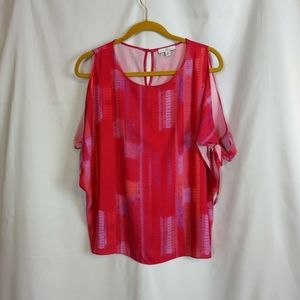 Halston petite small summer blouse pink red vacation wear